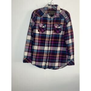 Legendary Stockyards Womens Plaid Flannel Button Up Shirt Small Multi Color